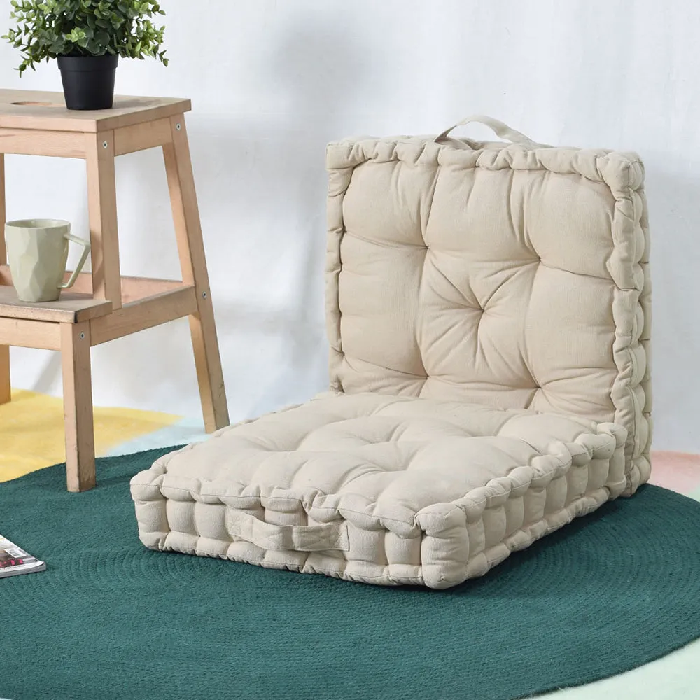Beige Plush Cotton Matlas Floor Sitting Cushion Set Of 2