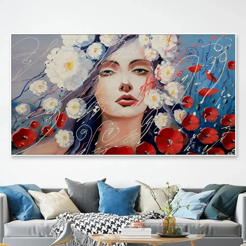 Big Panoramic Abstract Girl Face Canvas Painting