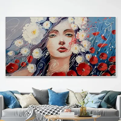 Big Panoramic Abstract Girl Face Canvas Painting