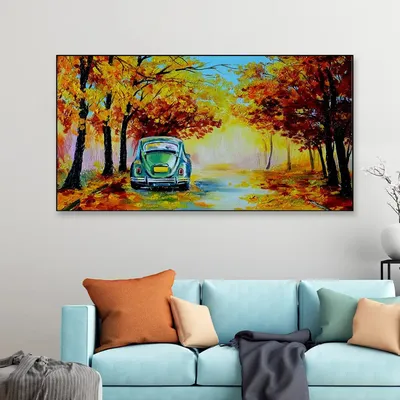 Big Panoramic Autumn forest scenery with road of fall leaves Scenery Canvas Painting