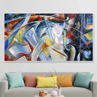 Big Panoramic Beautiful Abstract Face Canvas Painting