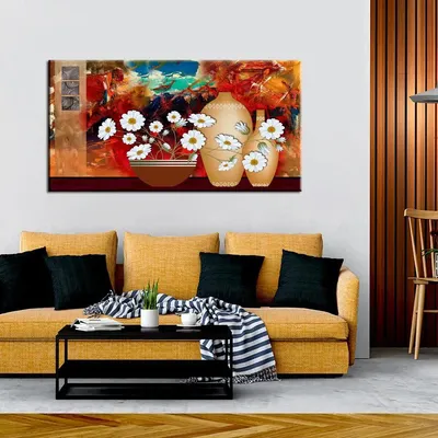 Big Panoramic Beautiful Chandramalika white flower with Modern Art Canvas Painting