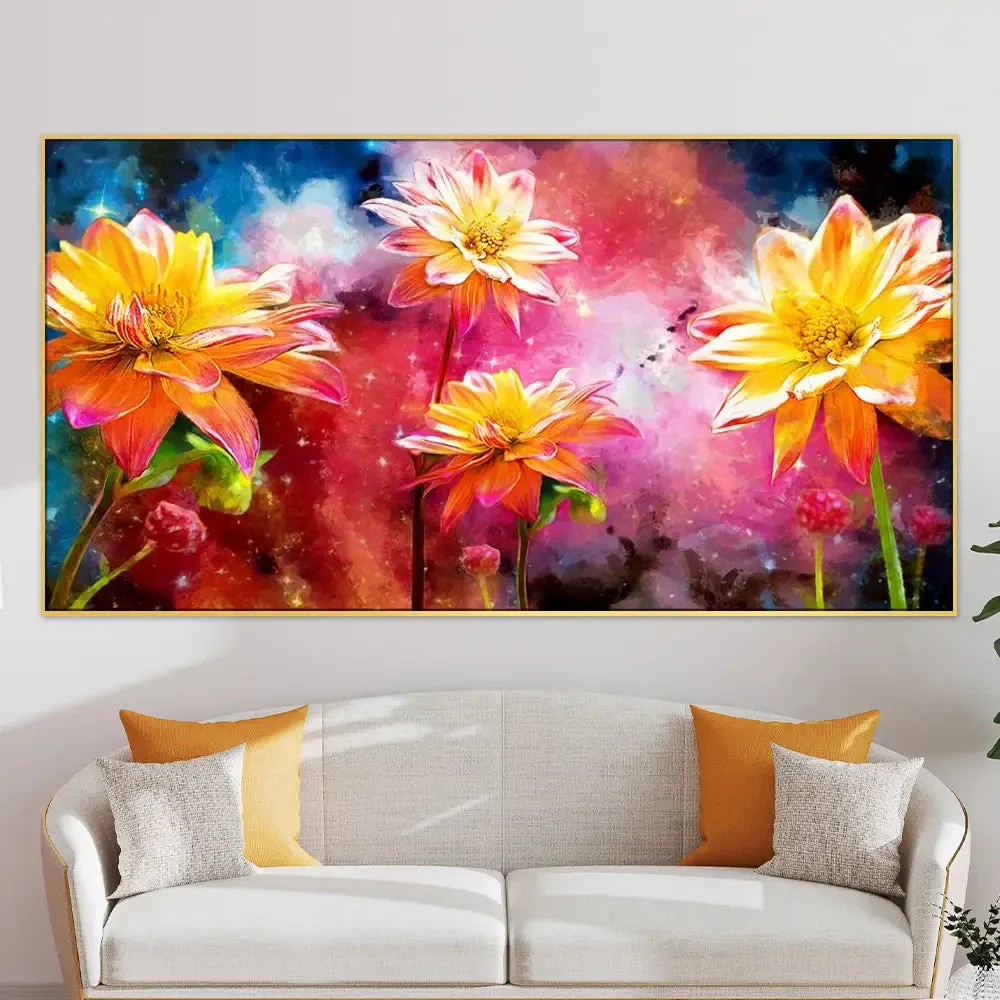 Big Panoramic Beautiful Flowers  Canvas Painting