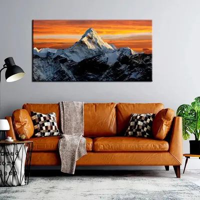 Big Panoramic Beautiful Mt. Everest in winter at sunset Canvas Painting