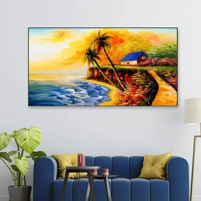 Big Panoramic Beautiful Riverside Scenery Canvas Painting