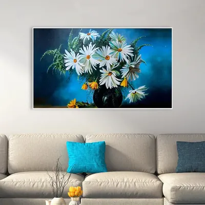 Big Panoramic Beautiful White and Yellow in Vase Canvas Painting