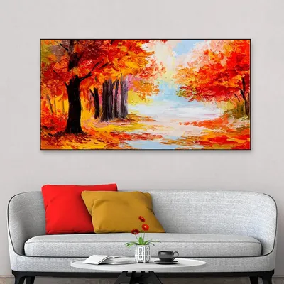 Big Panoramic Landscape Colorful Autumn Forest Abstract Scenery Canvas Painting