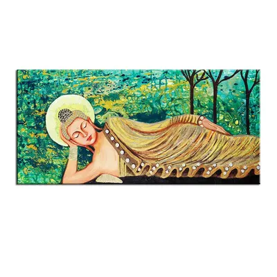 Big Panoramic Laying Peaceful Buddha Wall Painting, Canvas Wall Art