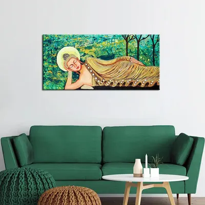 Big Panoramic Laying Peaceful Buddha Wall Painting, Canvas Wall Art