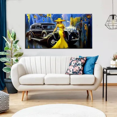Big Panoramic Mad Masters Car and Girl, Old City Canvas Painting