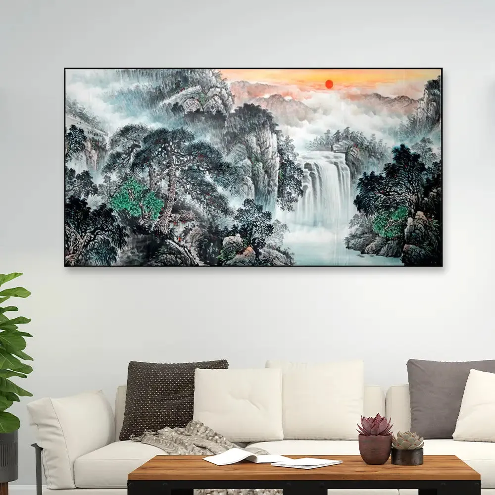 Big Panoramic Mountain And River Natural Beautiful Scenery Canvas Painting