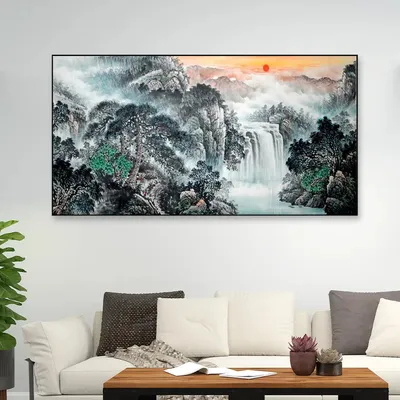 Big Panoramic Mountain And River Natural Beautiful Scenery Canvas Painting