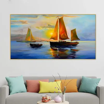 Big Panoramic Sailing ship floating on the river Canvas Painting