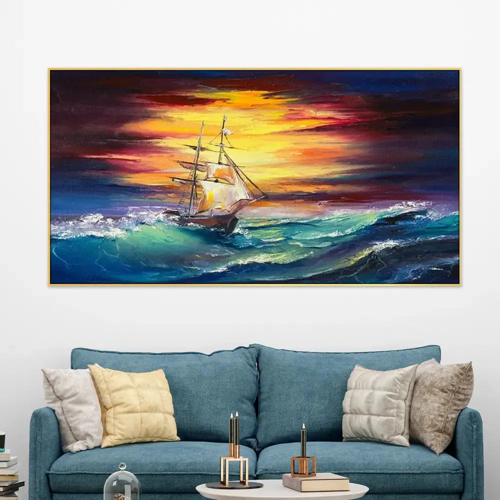 Big Panoramic Sailing ship in the storm Canvas Painting