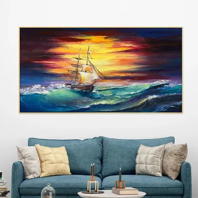 Big Panoramic Sailing ship in the storm Canvas Painting