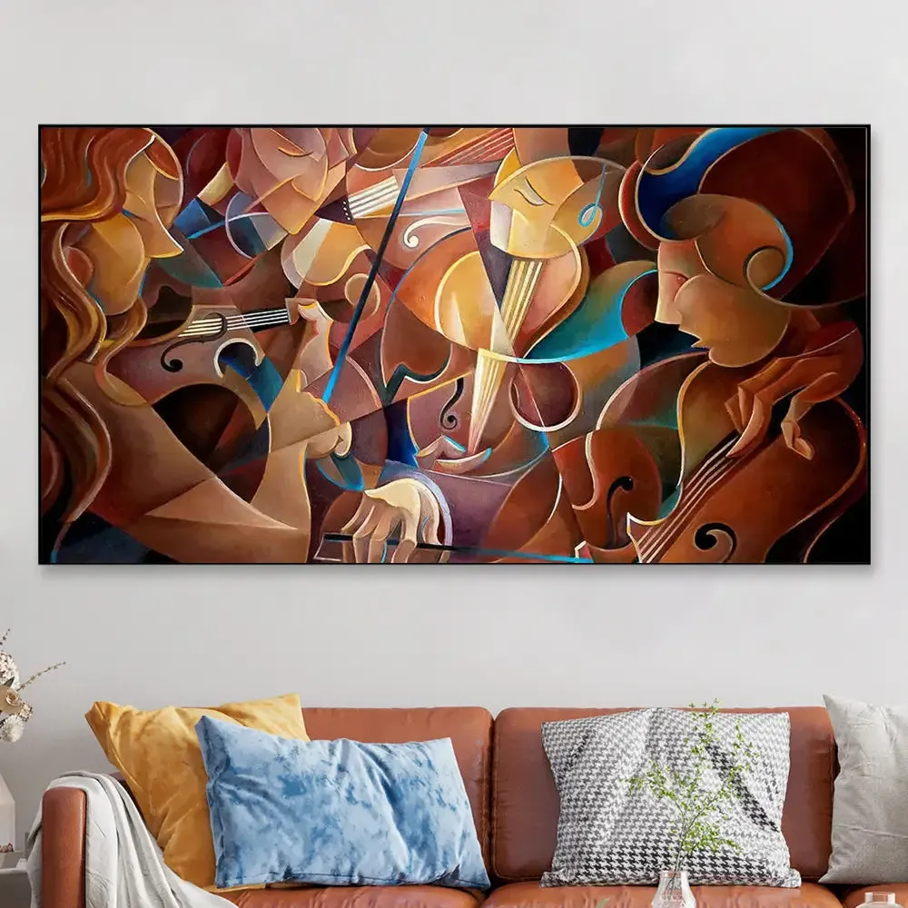 Big Panoramic Surreal Musicians Canvas Painting