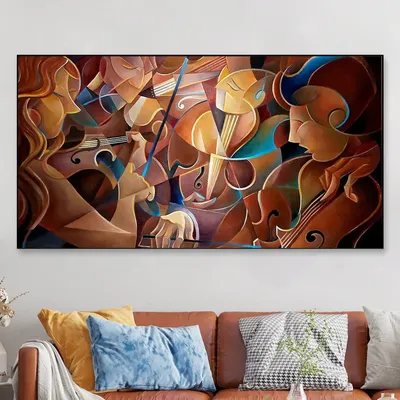 Big Panoramic Surreal Musicians Canvas Painting