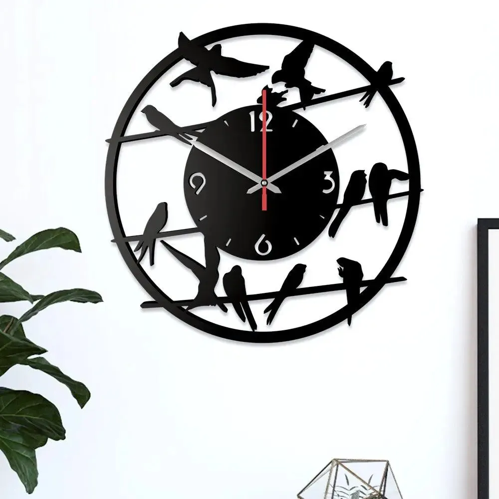 Birds on Wire Wooden Wall Clock