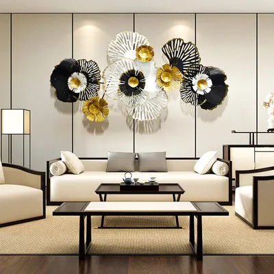 Black &amp; White With A Dash Of Gold Wild Large Floral Metal Wall Art