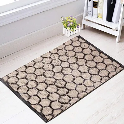 Black Beehive Pattern Jute & Cotton Area Rug (2 X 3)ft