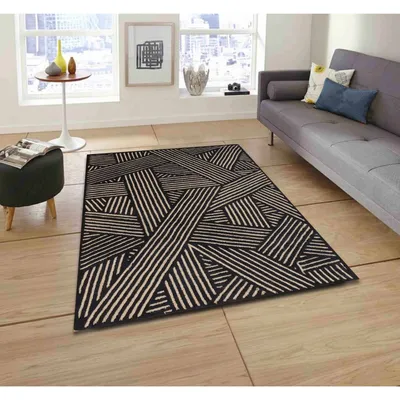 Black & Beige Broad Criss Cross Patterened Tufted Area Carpet