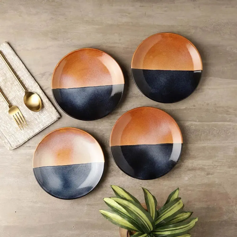 Black & Brown Handpainted Ceramic Dinner Plates Set Of 4