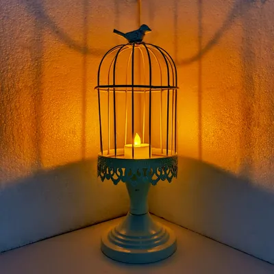 Black Cage Designed Candle Pillar Stand
