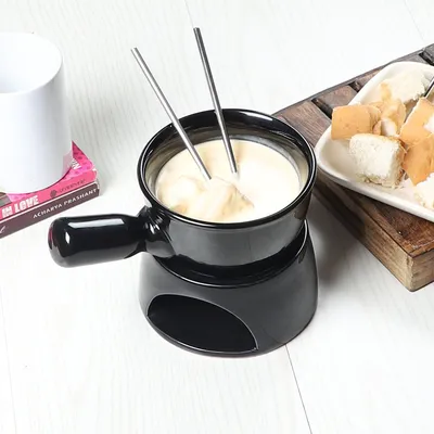 Black Classic Fondue Set With Plates & Sticks