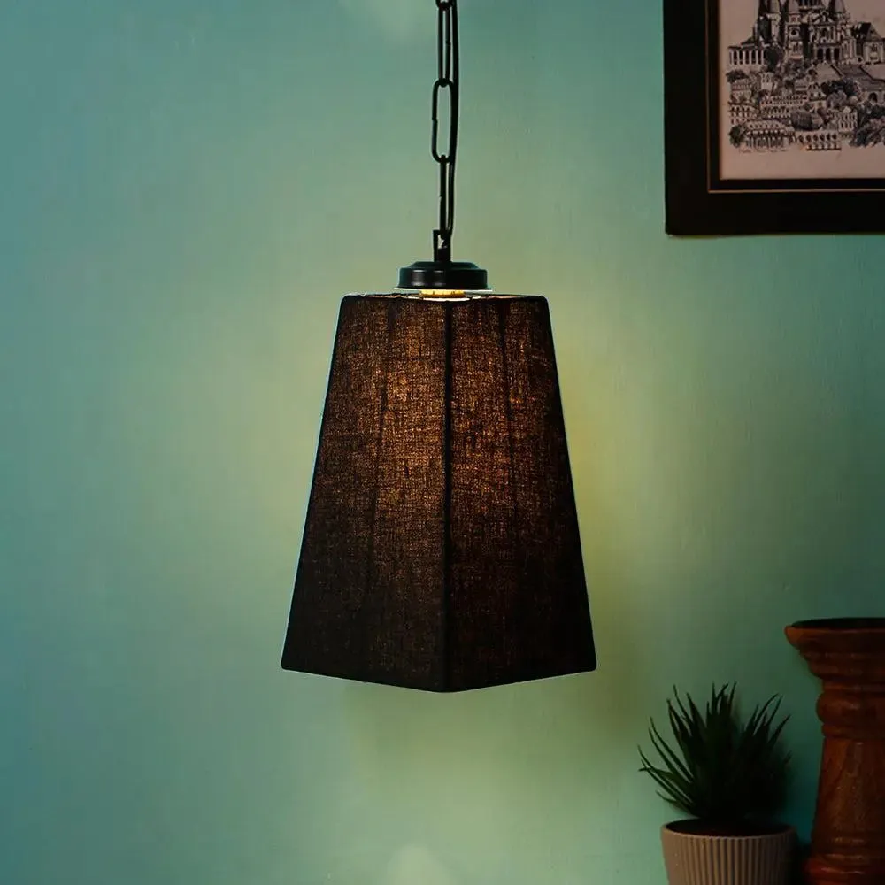 Black Cotton Pyramid Hanging Lamp