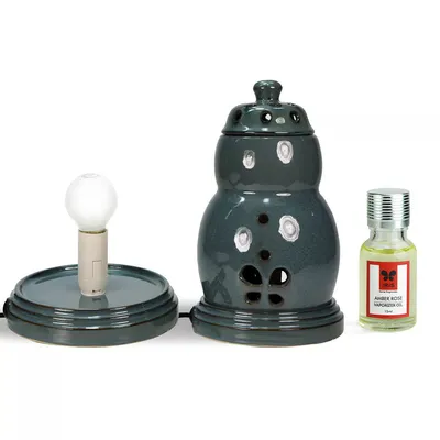 Black Electric Vaporizer With 15 ml Aroma Oil (Lemon Grass / Lavender / Jasmine / Apple Cinnamon / Sandalwood /Amber Rose)
