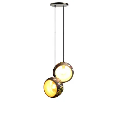 Black Ethnic Printed Terracotta Handpainted Cluster Hanging Lamp