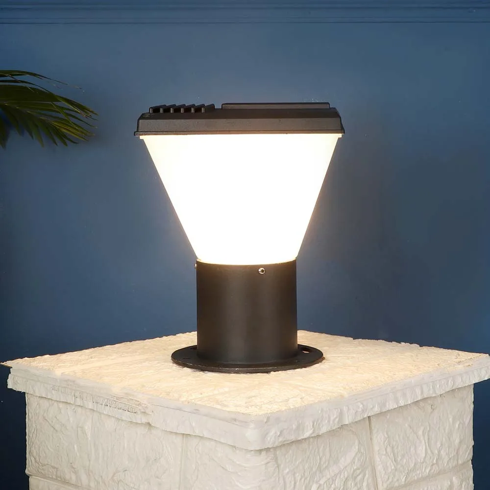 Black Framed Bright White Conical Outdoor Gate Light