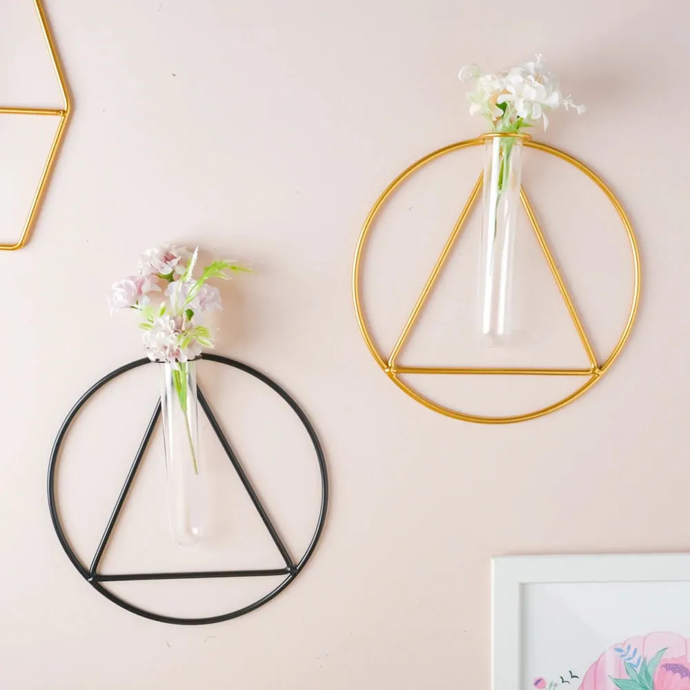 Black & Golden Circular Wall Decorative Test Tube Vase Set Of 2