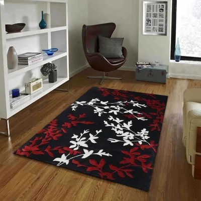 Black & Red Floral Patterned Tufted Area Carpet