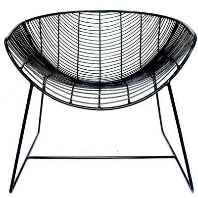 Black Shine Caged Pattern Metal Outdoor Chair