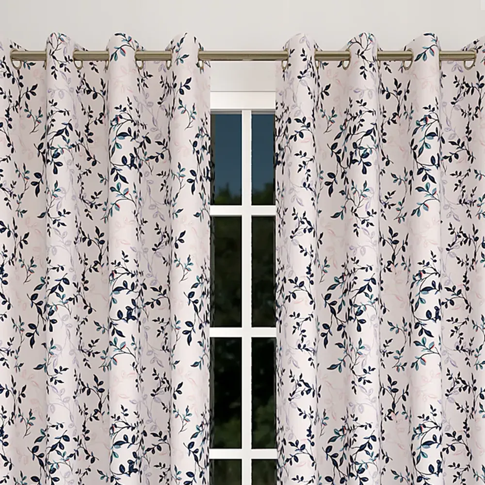 Black Tangled Leaves Pink Designer Curtain