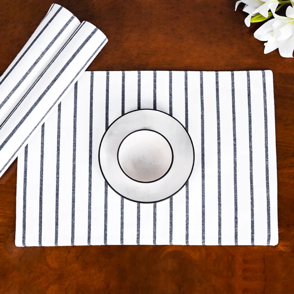 Black & White Striped Premium Cotton Placemats Set Of 6