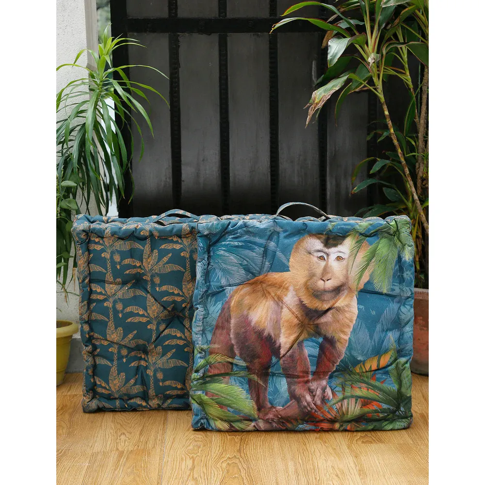 Blanc9 Comfy & Trendy Monkey Floor Cushion In Blue