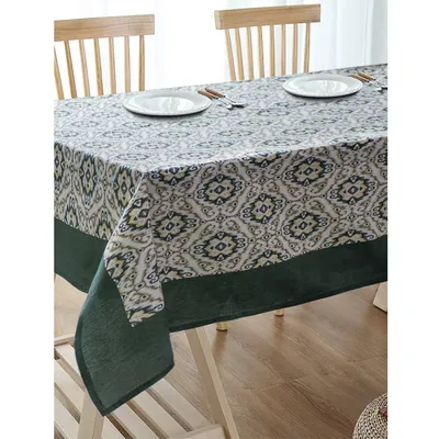 Blanc9 Elegant Green Ikkat Pattern Designer Tablecloth