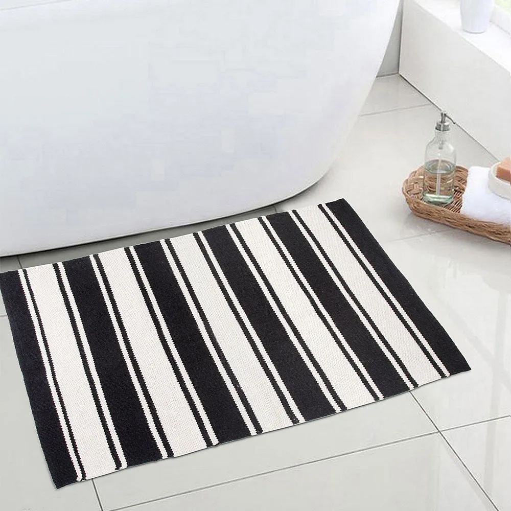 Blanc9 Timeless Striped Woven Cotton Rug in Black & White