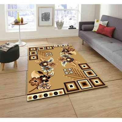 Blocks & Florals Designer Golden Polyester Area Carpet