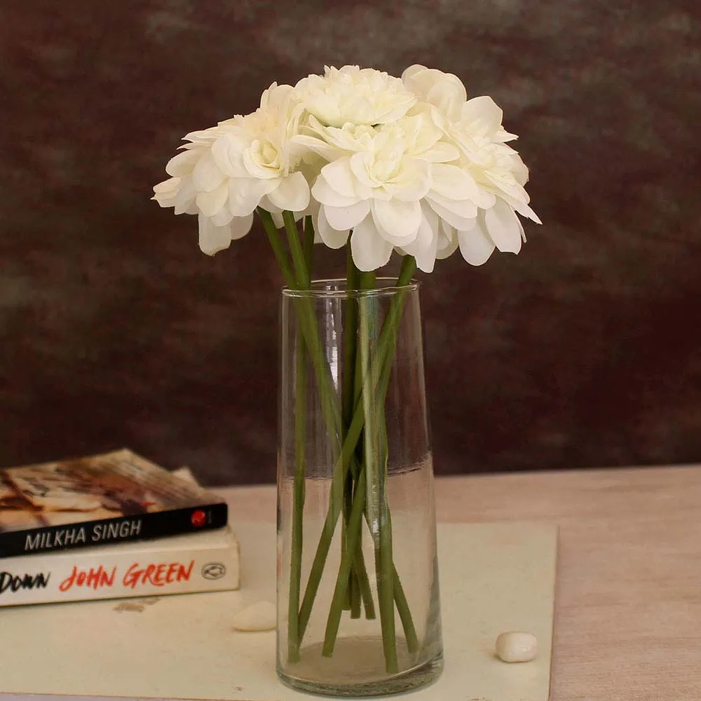 Bloomed White Silk Artificial Flowers Sticks Set Of 9