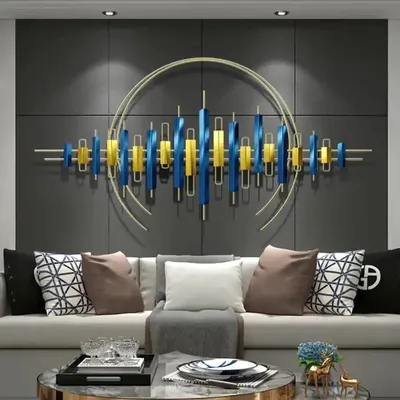 Blue And Gold Abstract Metal Wall Art for Living Room