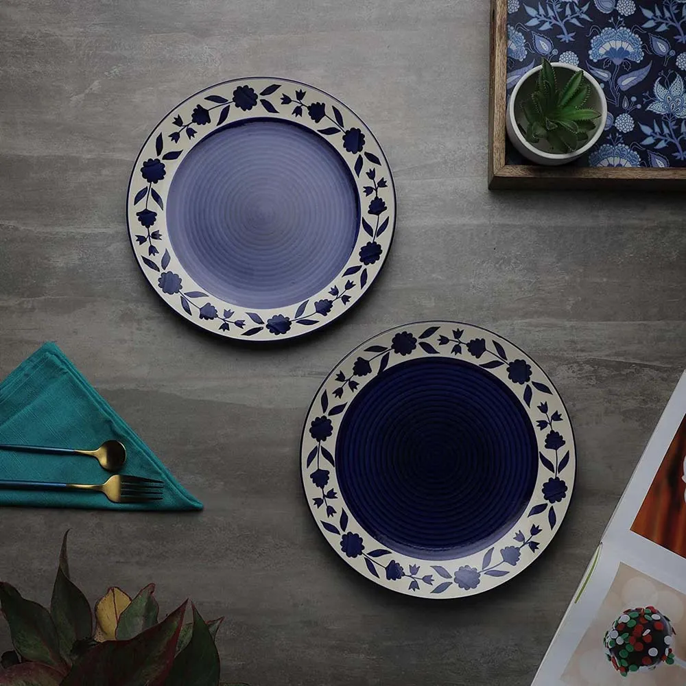Blue And White Plates Pair Handpainted Ceramic Dinner Plates Set Of 2