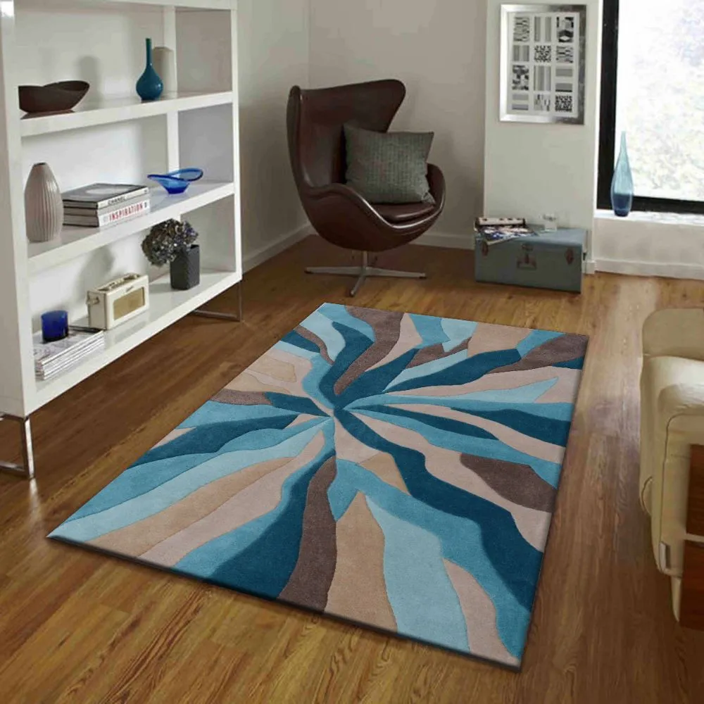 Blue & Brown Waves Modern Designer Area Carpet