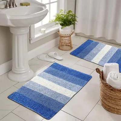 Blue Checkered Cotton Soft Bathmat (35 x 50) cm