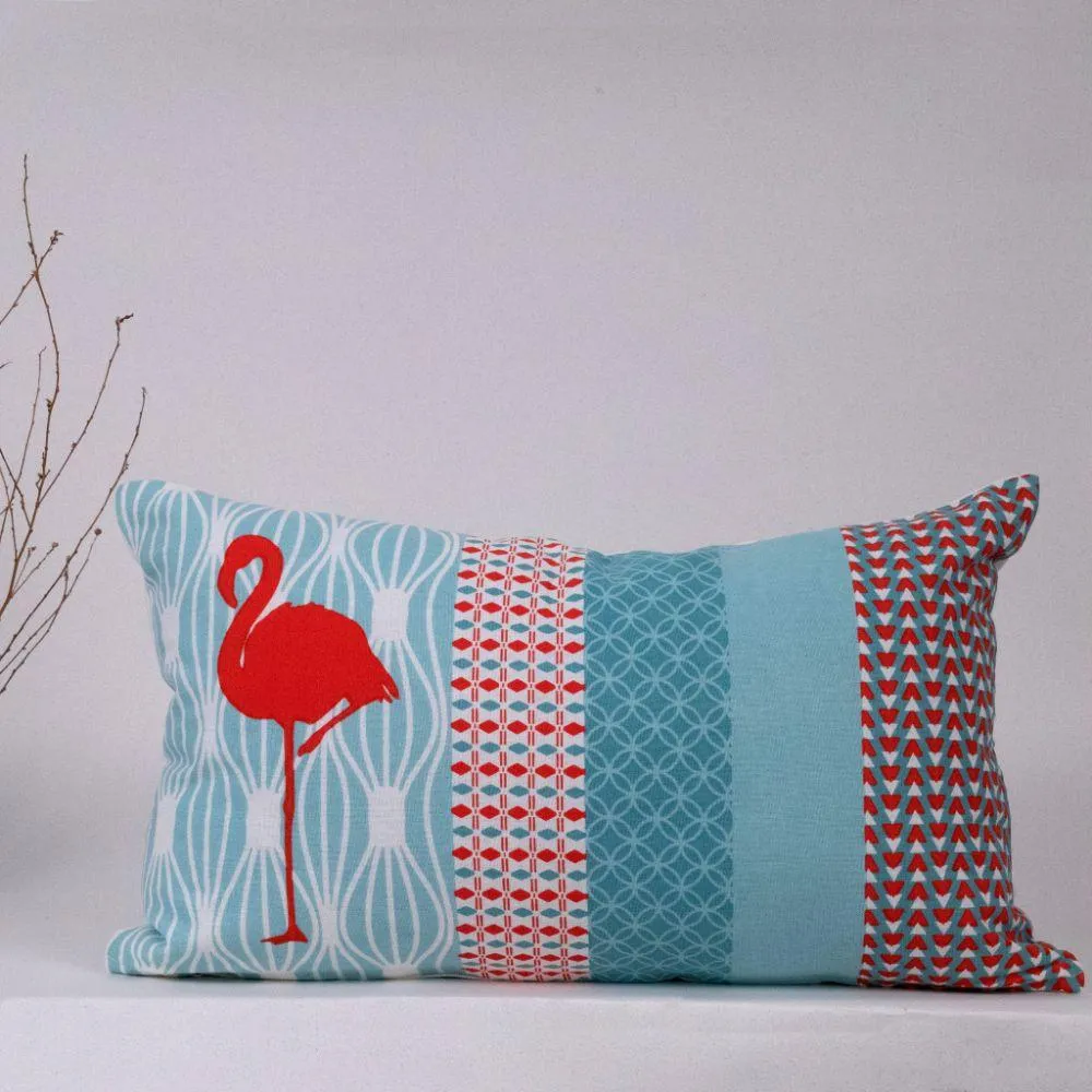 Blue Geo Flamingo Cushion Cover