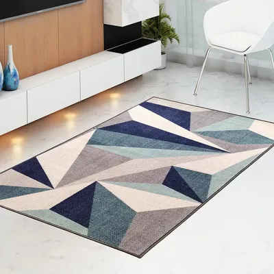 Blue Geometric Printed Premium Area Carpet ( 3 ft x5 ft & 4 ft x 6 ft )