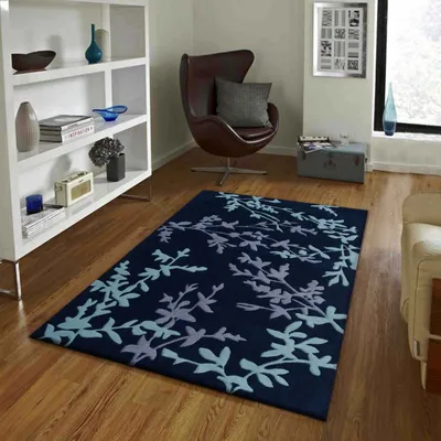 Blue & Gray Floral Patterned Tufted Area Carpet