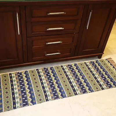 Blue & Green Intricate Aesthetic Area Rug (50 x 150) cm